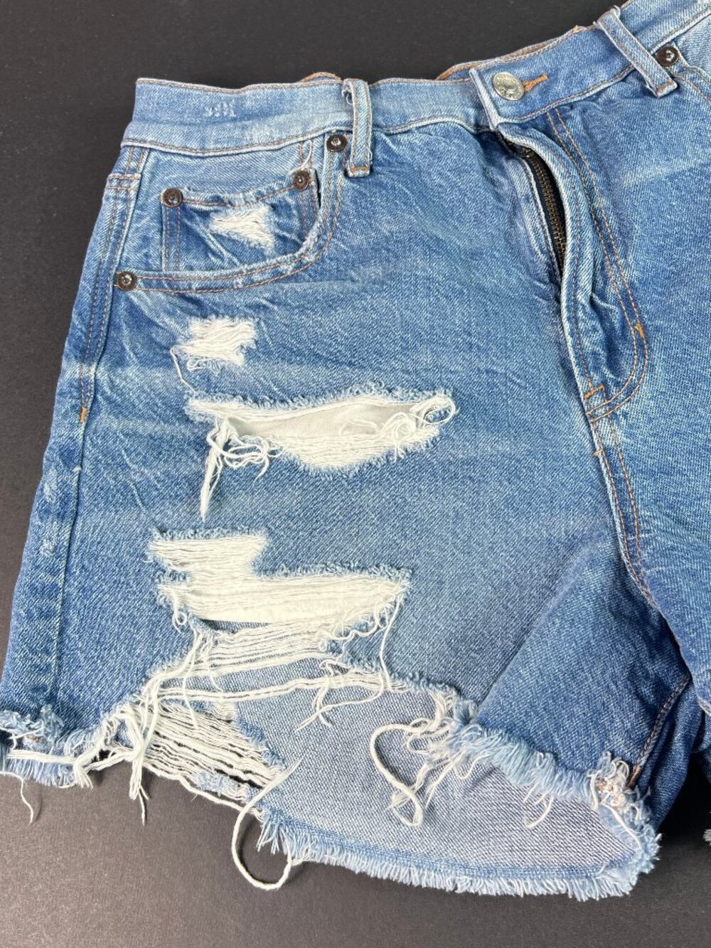 American Eagle Short Women 28* 90s Boyfriend High Rise Blue Cut Off  Jort Tag 8 - Picture 2 of 16